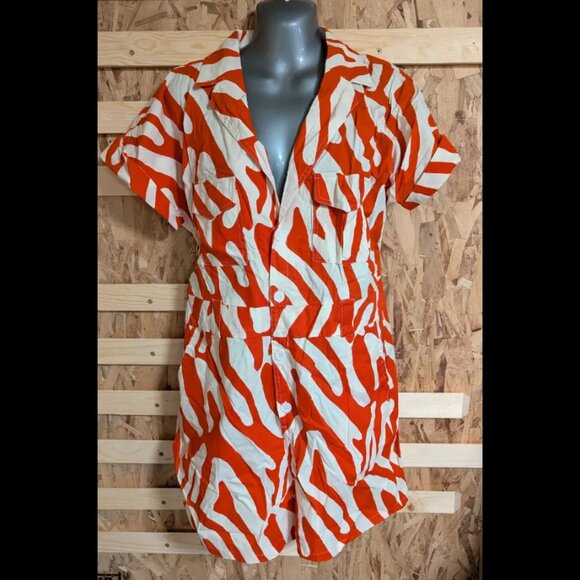 D'iyanu Women's African Print Romper (Deep Orange Zebra Abstract) - L - Picture 2 of 4